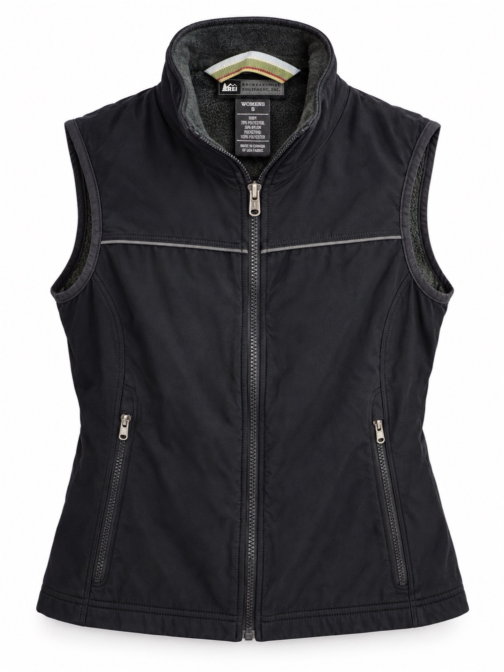 REI Polartec Fleece Lined Softshell Vest Womens Small S Black Full Zip